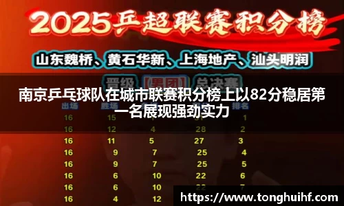 南京乒乓球队在城市联赛积分榜上以82分稳居第一名展现强劲实力